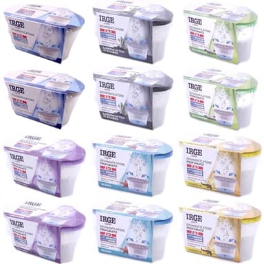 SET 12 vaschette 400ml assorbi umidità INODORE CARBONI GELSOMINO LAVANDA OCEAN VANIGLIA anti odore muffa deumidificatore sali per bagno cucina camper caravan roulotte ripostiglio dispensa armadio