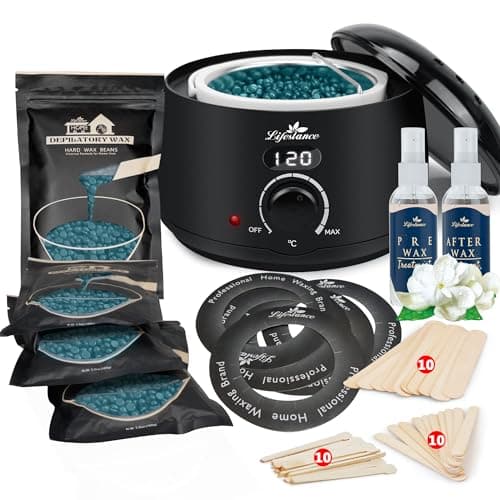 Lifestance Cera Brasiliana Kit, Scaldacera Professionale Display Digitale LCD con 400g Perle di Cera,30 Spatole, 5 Anello Antivegetativo,2 Olio per la Cura Prima e Dopo
