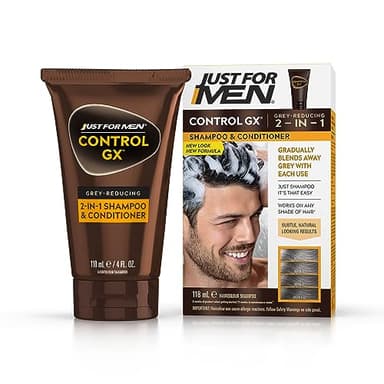 Just For Men Control GX, shampoo e balsamo 2 in 1, riduce gradualmente e permanentemente i capelli grigi ad ogni lavaggio, tutte le tonalità, 118 ml