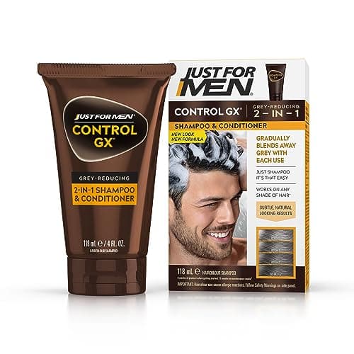 Just For Men Control GX, shampoo e balsamo 2 in 1, riduce gradualmente e permanentemente i capelli grigi ad ogni lavaggio, tutte le tonalità, 118 ml
