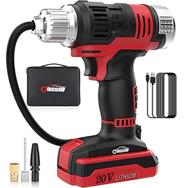 Oasser Compressore Aria Portatile 20V per Pneumatici con Batteria Ricaricabile agli ioni di Litio, manometro Digitale LCD, luci a LED, Cavo USB P2S, Giallo