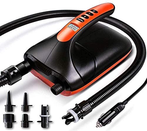 Ruitx Pompa Elettrica Sup, 20psi Gonfiatore Elettrico Portatile 12V DC Alta Pressione Compressore con Auto Off/Gonfiaggio & Sgonfiaggio Doppio Stadio, per Paddle Board/Kayak/Tenda/Barca/Materasso