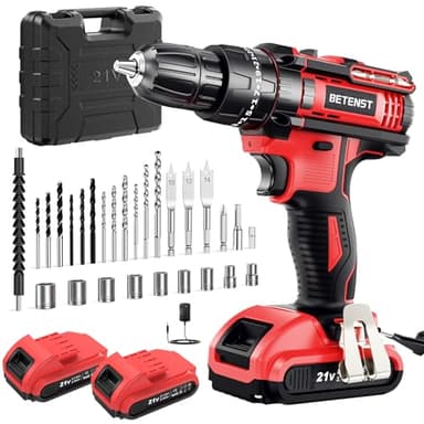 Trapano Avvitatore Batteria 21V, Avvitatore a Batteria 42Nm con 2x2.0Ah Batteria, 25+3 Coppia, 2 Velocità, 10mm Mandrino Autoserrante, 30 Accessori, Trapano a Percussione Per Casa Progetto, Fai da te