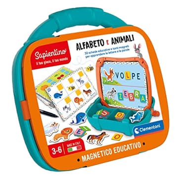 Clementoni Sapientino - Valigetta Magnetica Alfabeto e Animali, Gioco Educativo per Bambini 3-6 Anni, con Lavagna e 30 Schede per Apprendere Lettere e Parole, Made in Italy, Lingua Italiana, 16714