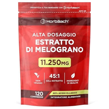 Estratto di Melograno Integratore 11250 mg | 120 Compresse Vegane | 4 Mesi di Scorta | 40% di Acido Ellagico | Pomegranate Extract Supplement | Horbaach