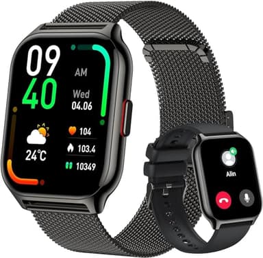 Popglory Smartwatch, Uomo Donna Effettua/Risposta Chiamate Orologio, 100+ Modalità Sportive Fitness, SpO2/Pressione Sanguigna/Sonno Monitor, 24H Cardiofrequenzimetro, Compatibile con iOS/Android
