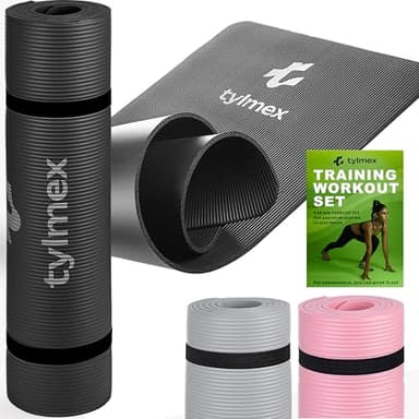 Tylmex Tappetino Yoga Antiscivolo NBR 8mm - Tappetino Morbido per Pilates e Fitness - Ideale per Casa e Palestra - Nero