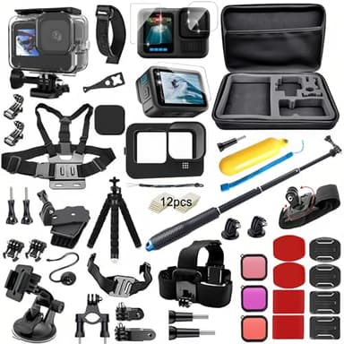 BMUUPY Kit di accessori compatibile con GoPro Hero 13 Black Action Camera Set Custodia impermeabile in protettiva ventosa supporto per bicicletta filtro subacqueo compatibile con GoPro13