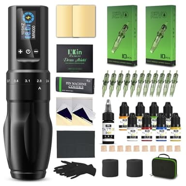 INKin Kit Tatuaggi Professionale, Macchinetta Tatuaggi Wireless con Corsa Regolabile 2.2-4.0mm per i Tatuatori, Macchina Tatuaggi Kit Completo da 1600mAh Batteria e Accessori Completi per Tatuaggi