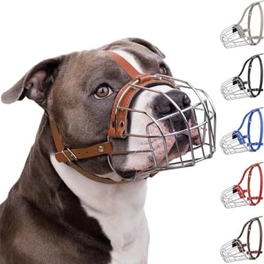 BRONZEDOG Pitbull, museruola traspirante in metallo, cestino per cani di taglia grande, Amstaff Staffordshire Terrier, mordere, masticare, abbaiare (marrone chiaro)