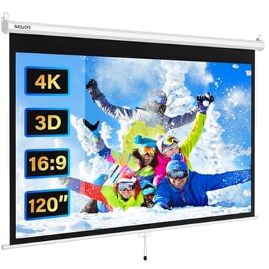 WASJOYE Manuale Telo Proiettore Avvolgibile - Universale 120 Pollici Roll-Down Schermo Proiettore Retrattile w/Auto-Locking, Projector Screen Altezza dello Schermo Regolabile, Bordo Nero Maschera