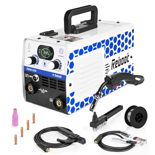 Reboot Saldatrice MIG senza gas 240V 145A MMA ARC/Lift Tig 3 in 1 Saldatrice con nucleo di flusso con inverter IGBT portatile e mini adatta per principianti e saldatori professionisti, aggiornamento