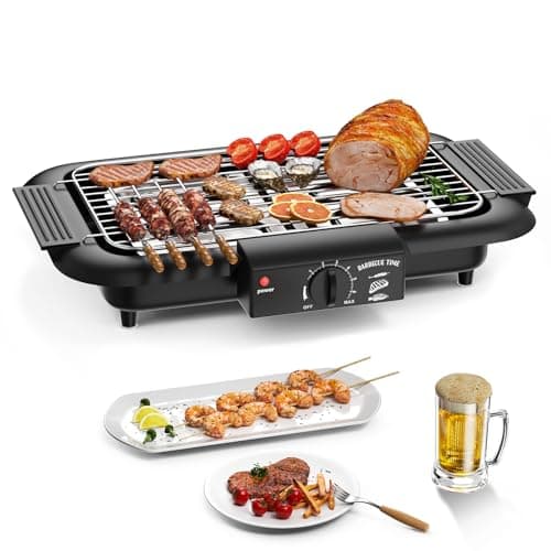 Barbecue elettrico, barbecue antiaderente senza fumo per interni/esterni, griglia portatile rimovibile ad alta potenza a doppio tubo da 2000 W per feste barbecue (nero)