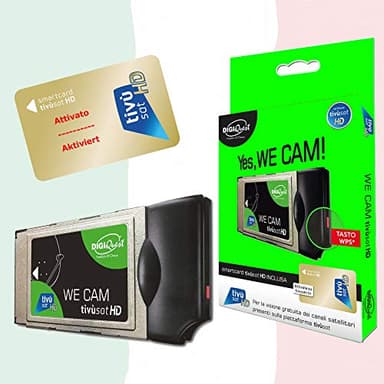 TIVU' SAT DIGIQuest Scheda HD Gold e We CAM SmartCam - Modulo HD CI+ WiFi con tasto WPS, inclusa la TiVuSat HD Gold, canali Italiani HD/4K via satellite Eutelsat HotBird 13,0° est, Argento/nero/verde