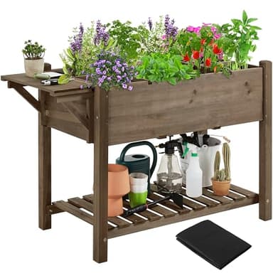 Yaheetech Fioriera/Aiuola Rialzata Orto Balcone da Esterno Giardino Alta in Legno Naturale Lettino per Piante Giardino con Ripiano Pieghevole e Griglia 8 Scompatimenti 123,5 x 54 x 80 cm