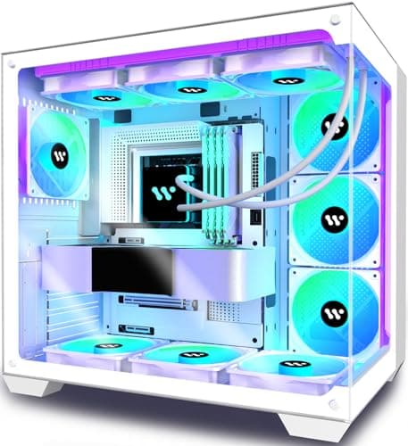 KEDIERS Case PC- preinstallato 6 ventole ARGB, ATX Mid Tower Gaming case, con doppio vetro temperato full screen, G500 (bianco)