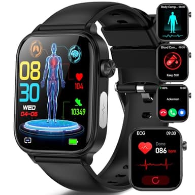 Smartwatch Uomo ECG+HRV/Acido Urico/BMI/Sonno, 1.96''𝐆li𝐜𝐞𝐦𝐢𝐚 Orologio con Funzione Telefono, 24h Frequenza cardiaca SPO2 Pressione Sanguigna Temperatura Corporea Monitoraggio Per Android/iOS