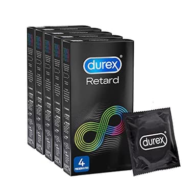 Durex Retard, Preservativi ad Azione Ritardante Lubrificati con Benzocaina 5% (56mm), 20 Profilattici, Forma Easy-On, 5 Confezioni