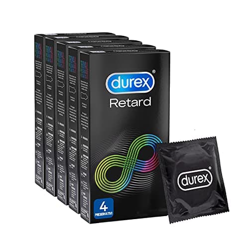Durex Retard, Preservativi ad Azione Ritardante Lubrificati con Benzocaina 5% (56mm), 20 Profilattici, Forma Easy-On, 5 Confezioni