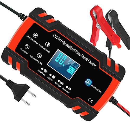 InThoor Mantenitore di Carica Auto 12V/24V 8A, Intelligente Automatico Caricabatterie Manutentore per Auto Moto Camion AGM Batteria con Schermo LCD