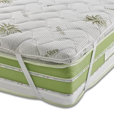 Topper Correttore Memory Matrimoniale in Aloe Vera, 6 cm di Altezza, TRAPUNTATO,con Elastici agli Angoli, Sfoderabile, Made in italy 160X190
