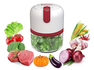 BEPER P102ROB050 Tritatutto ricaricabile USB, Mini Robot da Cucina, Capacità 250 ml, Potenza 3,7V,3 Lame Acciaio Inossidabile, Batteria ricaricabile, Rosso/Bianco