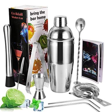 Viesap Boston Cocktail Shaker 750ML, 9 Pcs Kit Da Barman, Set Completo Di Strumenti Professionali In Acciaio Inox, per Caffè Freddo