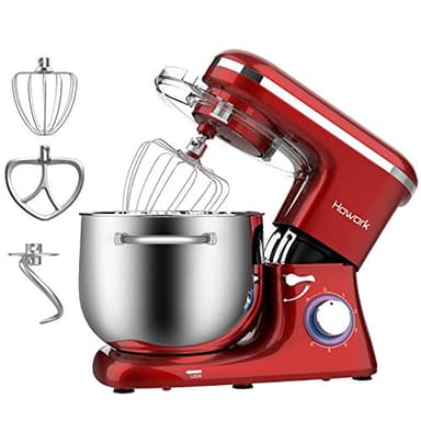 HOWORK Impastatrice Planetaria 1500W 8Litri 6 Velocità Robot da Cucina con uncino impastatore e mescolatore in alluminio, frusta in acciaio INOX, coperchio paraschizzi, Rosso