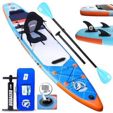 Tavole gonfiabili da Stand Up Paddle, supporto per cam, pad integrato a 3 pinze, doppia pagaia regolabile, accessori completi, 330 x 76 x 15 cm, portata fino a 150 kg, Blu