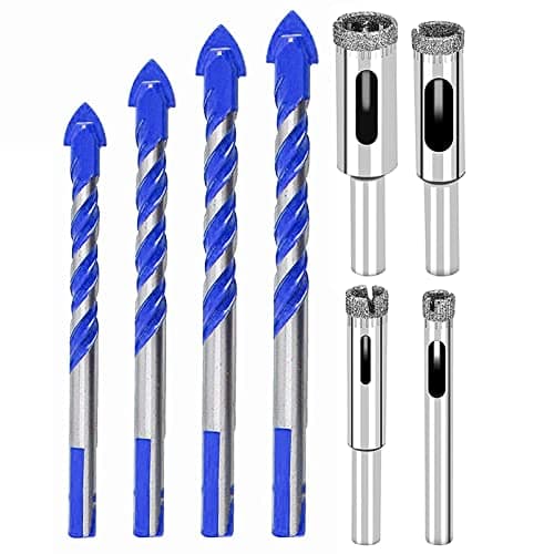 8 PCS Punte da Trapano Professionali per Gres Porcellanato in Ceramica, Calcestruzzo, Muro di Mattoni, Vetro, Specchi, Muratura in Plastica e Legno (6mm 6mm 8mm 10mm 12mm)