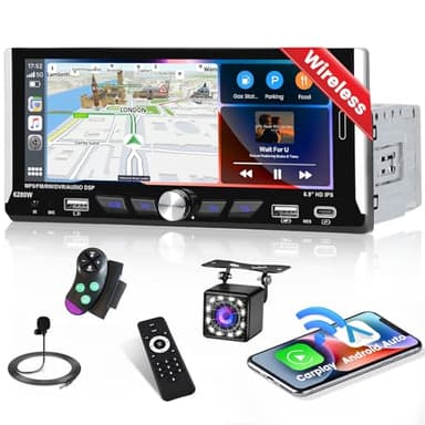 Inefala Autoradio Bluetooth 1 Din con Wireless Carplay Android Auto Senza Fili, 6,9 Pollici Stereo Auto con Schermo Mirror Link RDS/FM AUX SWC Telecamera Posteriore TYPE-C&Doppia USB
