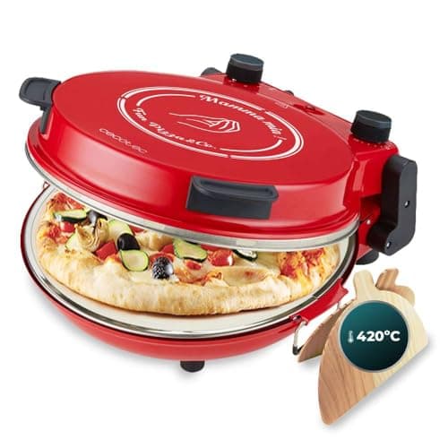 Cecotec Forno Elettrico per Pizze Fun Pizza&Co Mamma Mia, 1200 W, Diametro 30 cm, Temperatura Massima 420℃, Piastra Antiaderente in Pietra Ceramica, Timer fino a 15 minuti e Termostato Regolabile