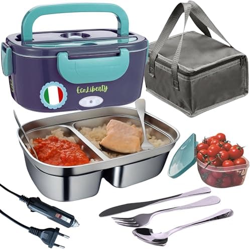 EcoLiberty Scaldavivande Elettrico Portatile 80w Porta Pranzo Riscaldabile 12/24/220v Per Auto/Camion/Ufficio/Cantieri