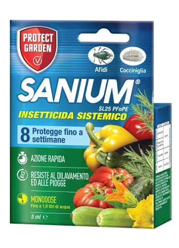 PROTECT GARDEN Sanium SL25 PFnPE Piante Edibili, Insetticida Sistemico Concentrato. Elimina Afidi, Cocciniglia. Rapida Azione Abbattente. Fino a 8 Settimane di Protezione 5ml