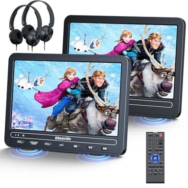 GOnavidio 10.1 pollici doppio schermo lettore DVD auto, 5 ore di batteria, lettore DVD portatile per auto con 2 cuffie supporto USB/SD Card, Region Free, ultima memoria
