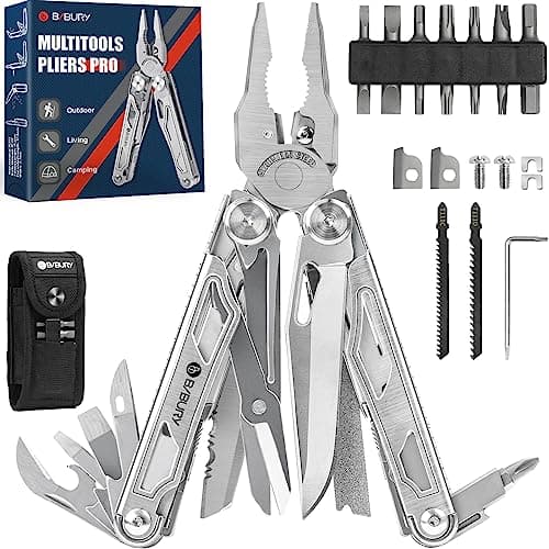 BIBURY Pinza Multiuso in Acciaio Inox, Multifunzione, Pinze Pieghevole con Forbici Potenziati, 2 Seghe Sostituibili e Set di Cacciaviti, Idee Regalo Uomo Compleanno Regalo Anniversario Originale