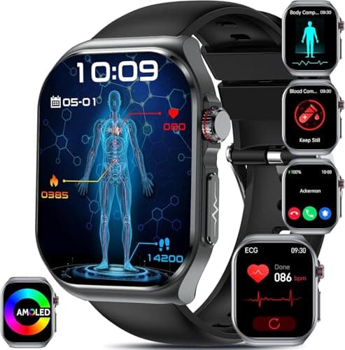 Smartwatch uomo donna,2.04"AMOLED ECG+HRV𝐆𝐥𝐢𝐜𝐞𝐦𝐢𝐚 Lipidi/Acido Urico/BMI/Sonno/telefono,frequenza cardiaca SPO2 PPG pressione temperatura Pulsante SOS,IP68 Orologio fitness tracker Android/iOS