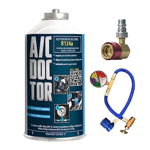 AC DOCTOR Kit 1 Bombola Gas Refrigerante Organico ecologico sostituto R134a per ricarica aria condizionata auto 1995-2016 + Tubo con manometro + Adattatore HP LP