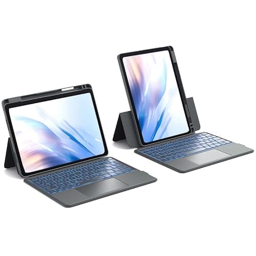 CHESONA Tastiera iPad Air 11 M2/M3, Backstand Rugged Tastiera iPad Pro 11 (4/3/2/1) con Touchpad, Tastiera iPad Air 5/4 10.9”, Supporto Regolabile 15°-180°, 7 Colori di Retroilluminazione, Grigio