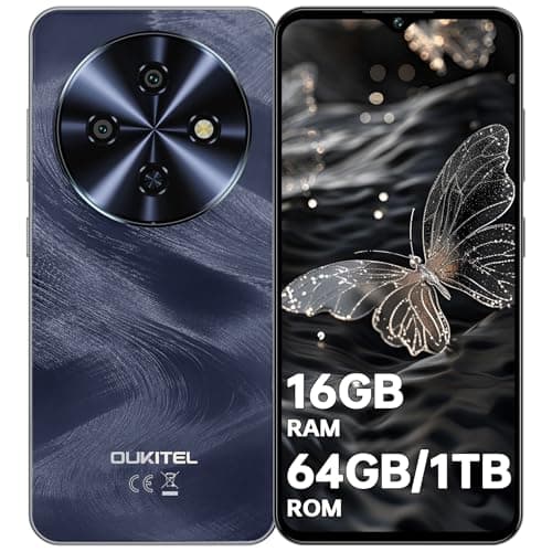 OUKITEL C5 Smartphone 2025-16GB+64GB/1TB Telefono Cellulare, 6.52" HD Cellulare, 5000mAh Telefoni, 13MP+5MP Cellulari e Smartphone Android 14, 4G Dual SIM/Face ID/GPS/OTG, Nero