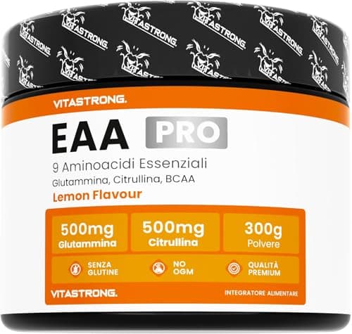 EAA PRO - Soluzione di Nuova Generazione, con Citrullina, Glutammina KyowaQuality®, Tirosina, Cistina - EAA Aminoacidi Essenziali Polvere Vitastrong - Gusto Limone