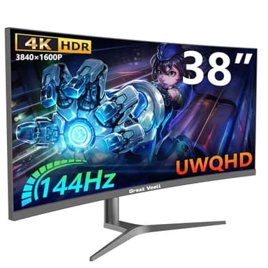Great voell 38 pollici curvo Ultrawide Computer Gaming Monitor 4k 144Hz UWQHD 3840x1600, base di sollevamento, 2500R -PIP, 1ms (MPRT), HDR, sRGB 99%, FreeSync, HDMI+ DP, Eye Care, VESA