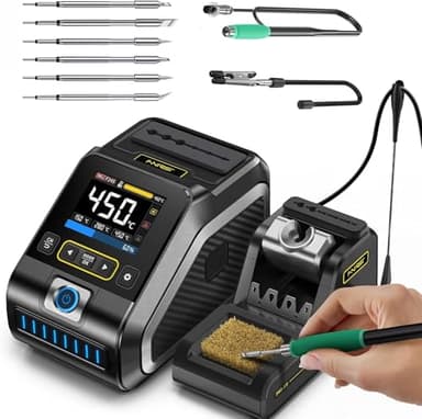 DEWIN Stazion Saldant,200W Stazione Saldante Stazione Saldatura Stagno Stazione Saldante Professionale Regalabile Temperatura 100°C-450°C con spegnimento Automatico e calibrazione