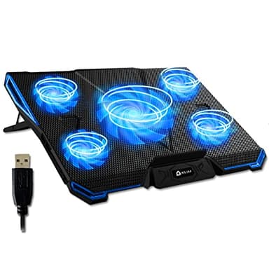 KLIM Cyclone - Base di Raffreddamento PC Portatile + Laptop Stand con 5 ventole + Il Miglior Supporto Raffreddatore + Cooling Pad Gaming PS5 PS4 Xbox One + Blu + Nuova Versione 2024