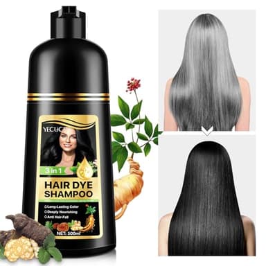 Shampoo Capelli Colorante Istantaneo, 500ML 3 in 1 Shampoo Tintura per Uomo e Donna Copertura Dei Capelli Grigi Shampoo Colorante Per Capelli (Nero)