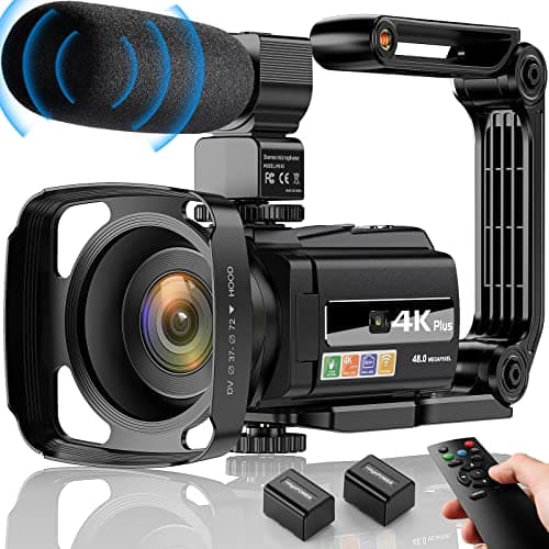 Videocamera 4K UHD 48MP WiFi IR visione notturna Vlogging Camera 16X Zoom digitale 3 pollici touch screen girevole a 270° con microfono, telecomando, stabilizzatore manuale, paraluce