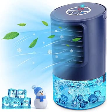 Condizionatore Portatile Personale, Raffreddatore D'aria, 4-in-1 Raffrescatore Ventilatore Umidificatore Depuratore, con 3 Velocità,Timer 2/4h, 7 Colori Luce, per Casa e Ufficio
