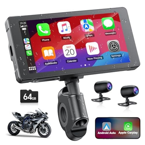 Wireless Carplay per Moto con App-le Carplay e Android Auto,5,5 Pollici Portatile Schermo Touch con Dashcam Anteriore e Posteriore 2K+1080P, Impermeabile IP67/Registrazione in Loop/Siri/Goo-gle/64G TF