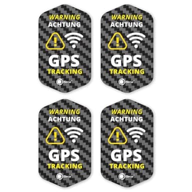 iSecur Set di 4 adesivi GPS Tracking I 3 x 5 cm I Warning GPS I adesivo esterno resistente alle intemperie I effetto carbonio I hin833