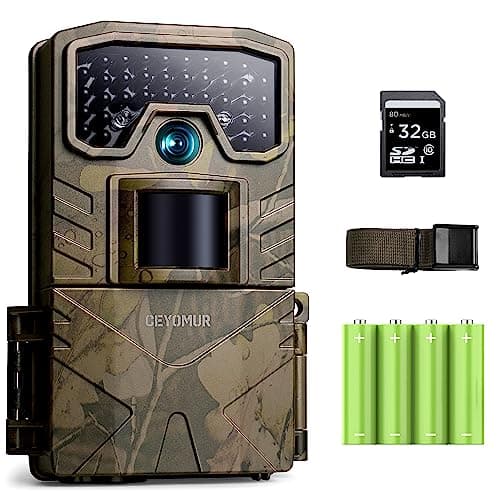 CEYOMUR Fototrappola 4K HD, Fotocamera caccia con IR Visione Notturna, Timer e Design Impermeabile IP66 con scheda SD da 32GB e batterie per la Caccia e l'osservazione la Fauna